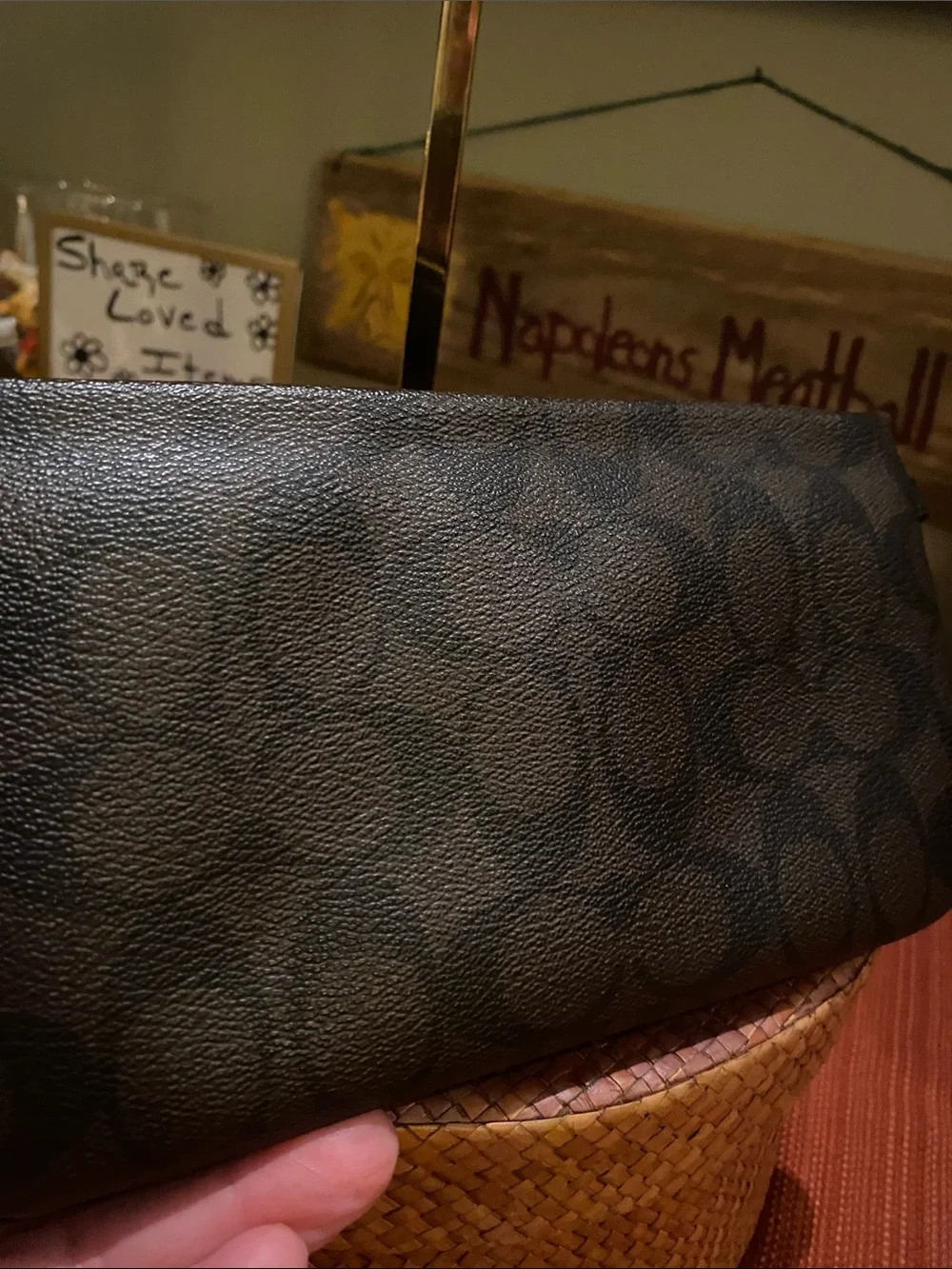 Coach Large Corner Zip Wristlet with signature brown canvas monogram